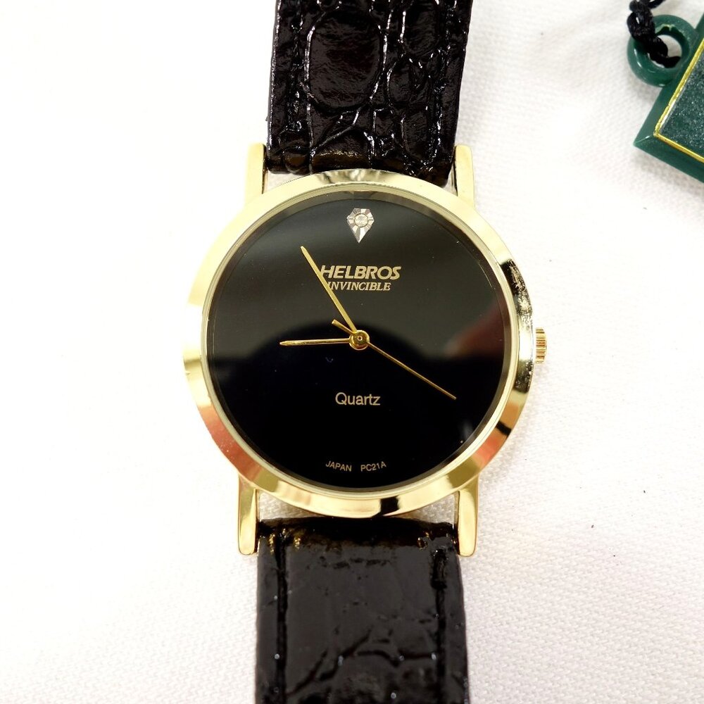Vintage 80s Helbros‎ Invincible Diamond Quartz Mens Watch New Battery